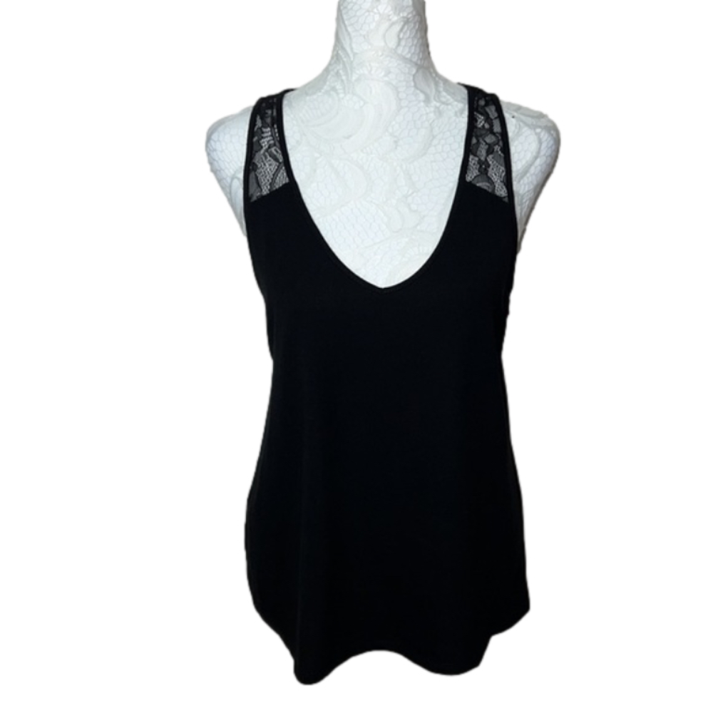 Flora by Flora Nikrooz Black Lace Back Sleeveless Tank Top Shirt - Size Med, NWT